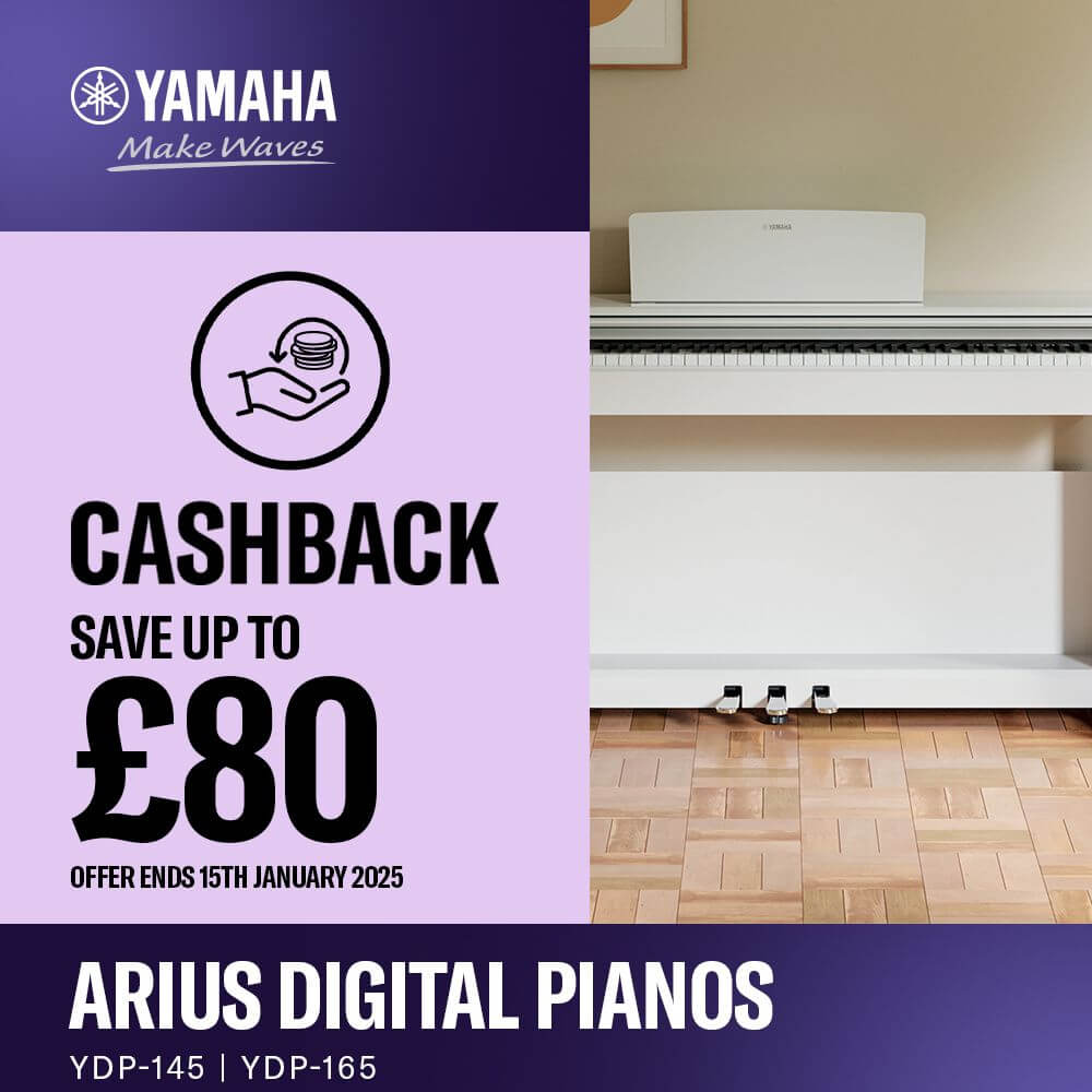 £70 cashback OFFER. Beautiful sounding, furniture style piano from Yamaha. Choose from 3 colour options to match any room